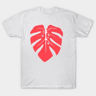 Coral Pink Monstera Leaf T-Shirt